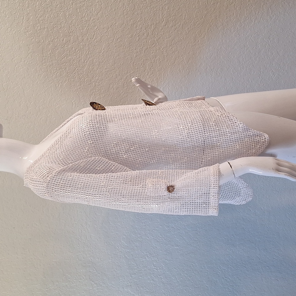 NWT NINA LEONARD White CROCHET TOPPER SHRUG - Picture 6 of 10